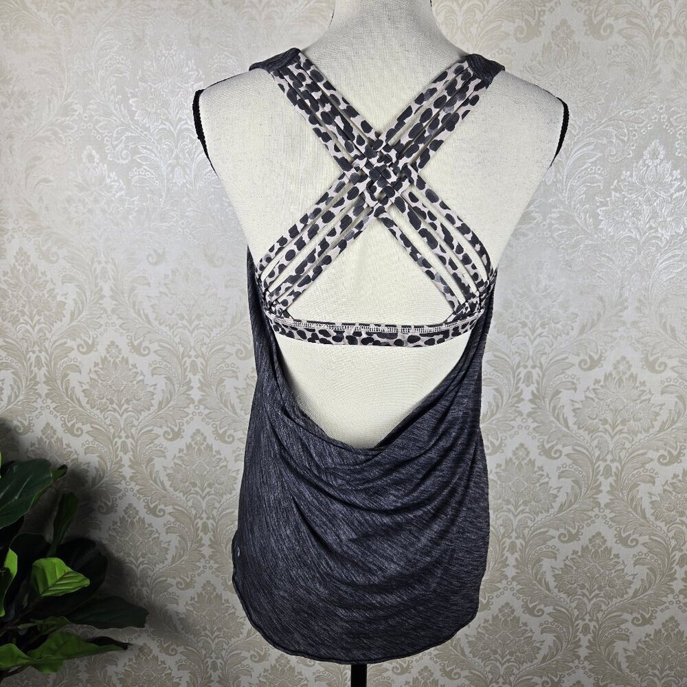 Lululemon Size 6 Gray Tank with Dotted Strappy Sports Bra Built In Drape Back - Picture 6 of 12